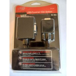 NEW SEALED Gigaware 2-Port VGA Splitter with USB Power Cable PC & Mac Compatible